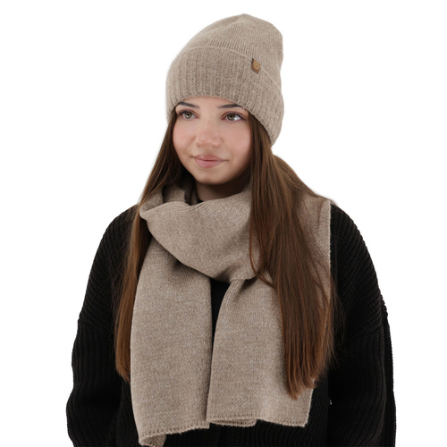 Winterset Damen: Mütze und Schal, Winter, hellbeige, Shasta