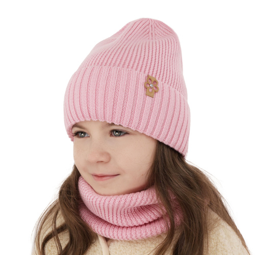 Winterset Mädchen: Mütze und Schlauchschal 100% extrafeine Merinowolle Beige Nelita