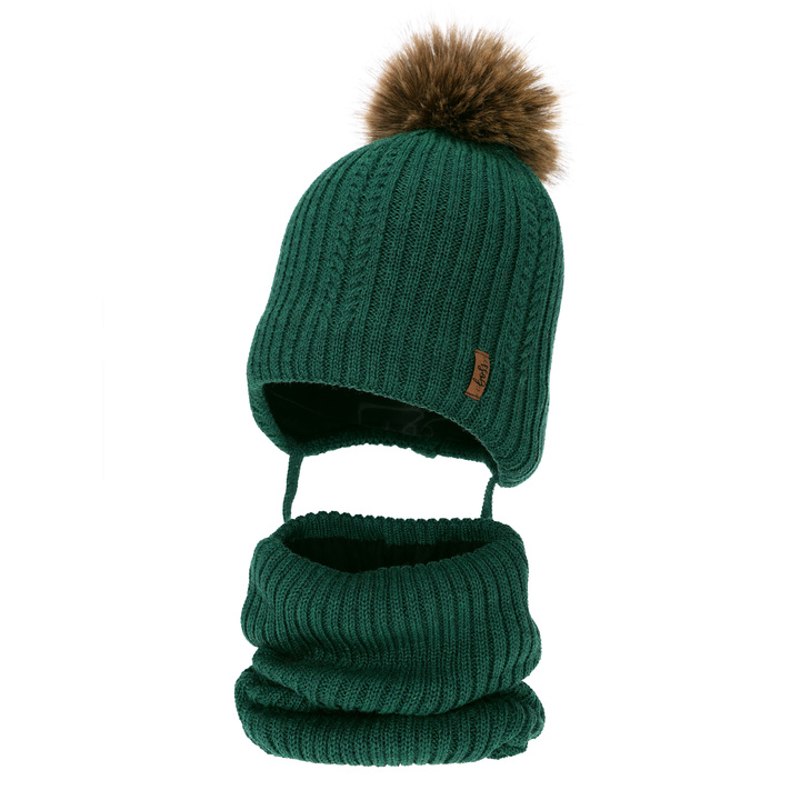 Mütze und Schlauchschal für Jungen Winterset, grün, mit Merinowolle, gebunden Zongo