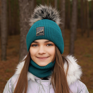 Winterset Mädchen: Mütze und Schlauchschal mit Bommel Rosa Sycylia