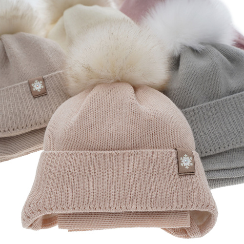 Winterset für Mädchen: Mütze und Schal aus Merinowolle in Beige Arika