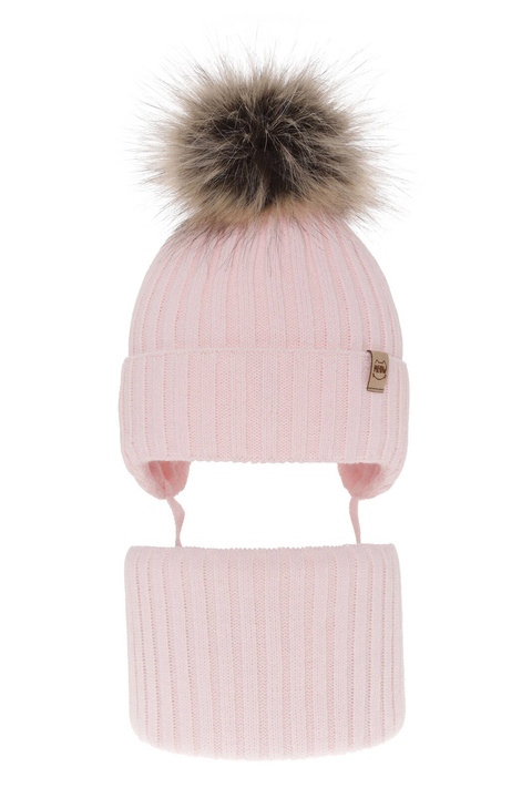 Winterset für Mädchen: Mütze und Schlauchschal mit Bommel in Rosa Louisa