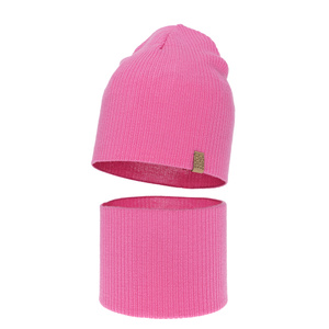 Herbst und Frühlingsset Mädchen: Mütze und Schlauchschal 100% extrafeine Merinowolle Rosa Ricona