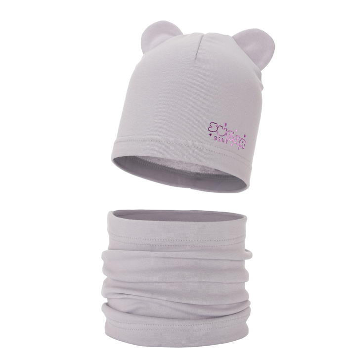 Herbst und Frühlingsset Mädchen baumwolle: Mütze und Schlauchschal Grau Cyntia
