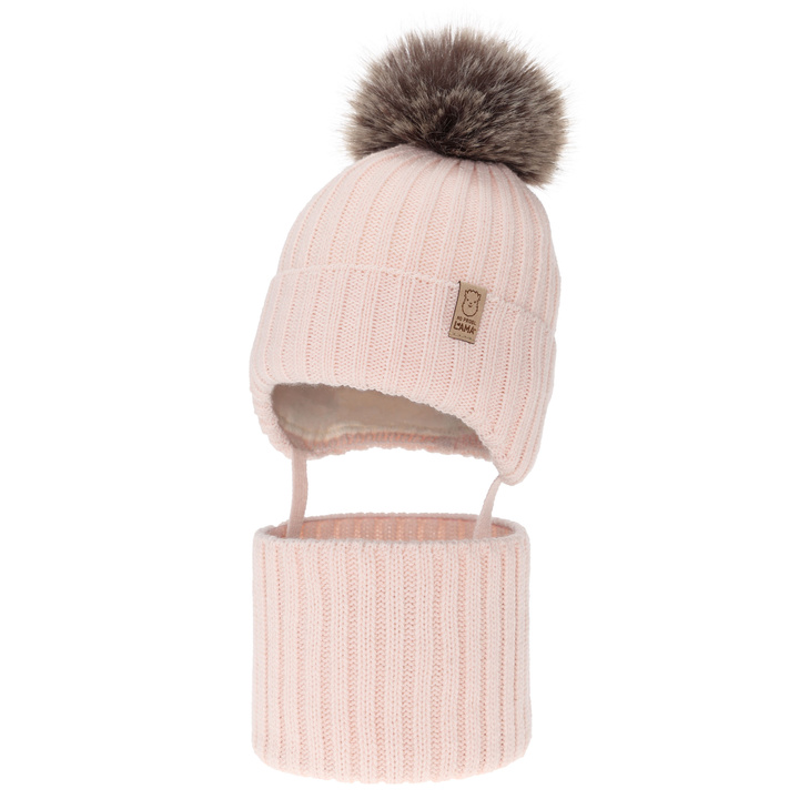 Winterset für Mädchen: Mütze und Schlauchschal, mit Bommel, Rosa Abigail