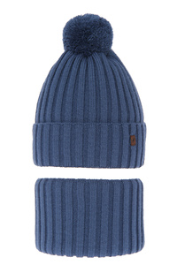 Winterset Jungen: Mütze und Schlauchschal mit Bommel Blau Wiliam