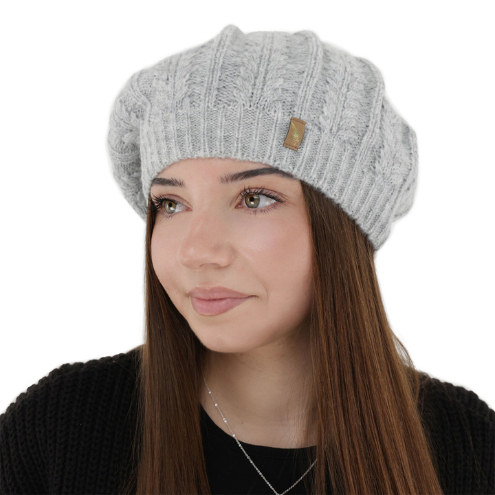 Beret Damen Winter, grau, mit Merinowolle, Senja