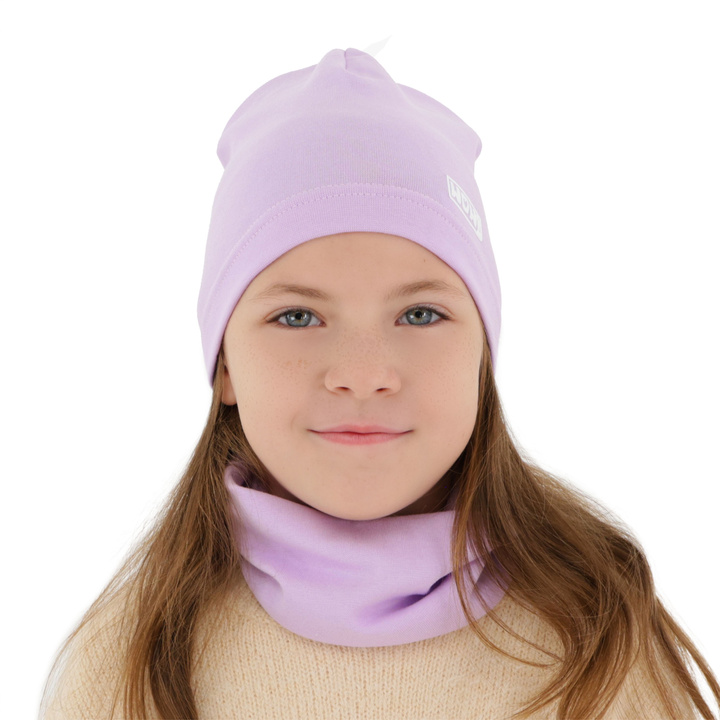 Herbst und Frühlingsset Mädchen baumwolle: Mütze und Schlauchschal Violett Friza