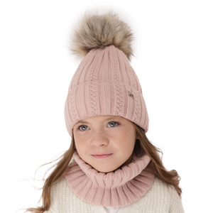 Winterset Mädchen: Mütze und Schlauchschal mit Bommel Beige Wirginia