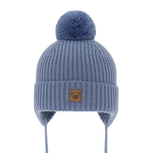 Wintermütze Jungen 100% extrafeine Merinowolle, gefüttert mit Wollfleece Blau Tacco