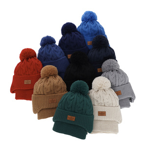 Winterset Jungen: Mütze und Schal mit Bommel Beige Remix