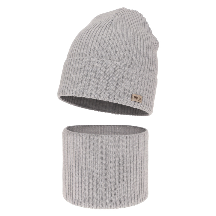 Herbst und Frühlingsset Mädchen: Mütze und Schlauchschal 100% extrafeine Merinowolle Grau Itra