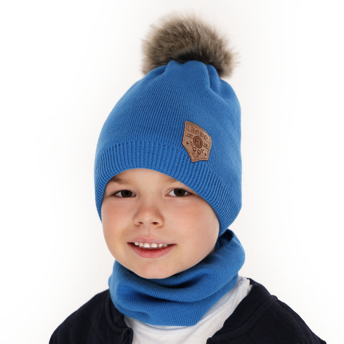Winterset Jungen: Mütze und Schlauchschal mit Bommel Schwarz Apolin
