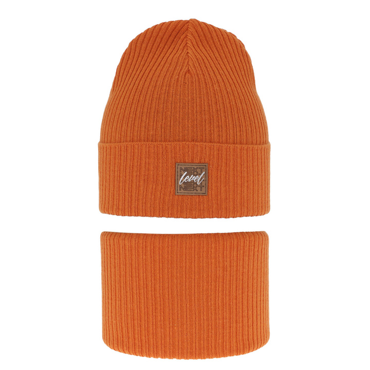 Herbst und Frühlingsset Jungen: Mütze und Schlauchschal, mit Baumwolle, Orange Fenix