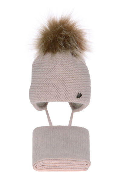 Winterset Mädchen: Mütze und Schal mit Bommel Beige Aimi