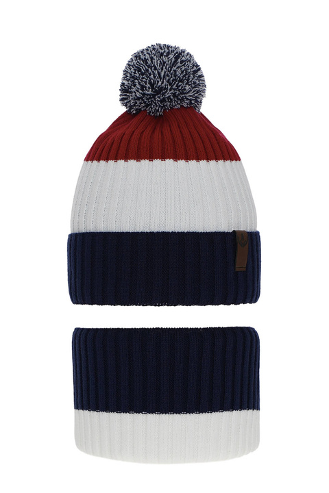 Winterset Jungen: Mütze und Schlauchschal mit Bommel Navy Blau Karson