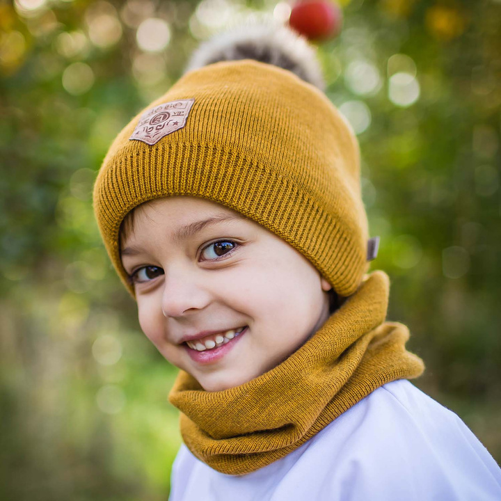 Winterset Jungen: Mütze und Schlauchschal mit Bommel Blau Apolin