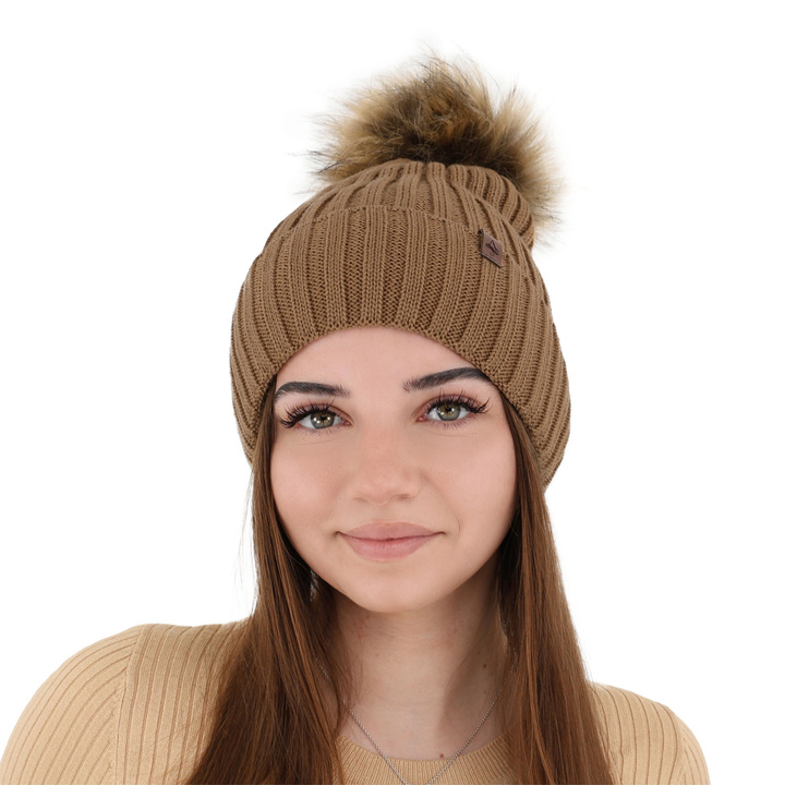 Wintermütze Damen aus Merinowolle in Camel Texa