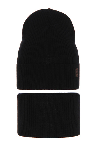 Herbst und Frühlingsset Jungen: Mütze und Schlauchschal, mit Baumwolle, Schwarz Dragon