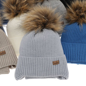 Winterset für Jungen: Mütze und Schlauchschal mit Bommel in Camel Bergo