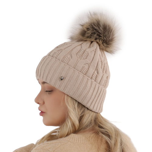 Wintermütze Damen mit Bommel Schwarz Laona