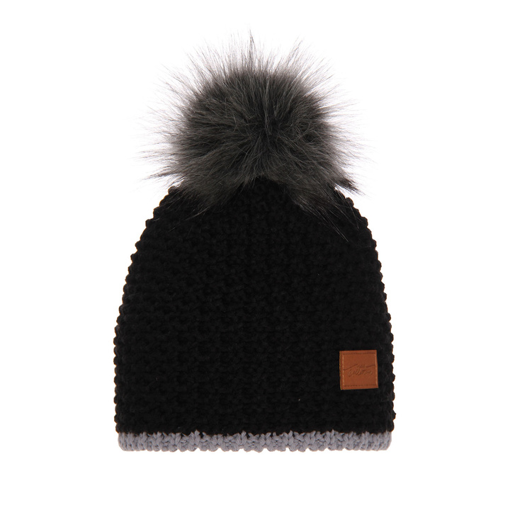 Wintermütze Damen mit Bommel Schwarz Almeda
