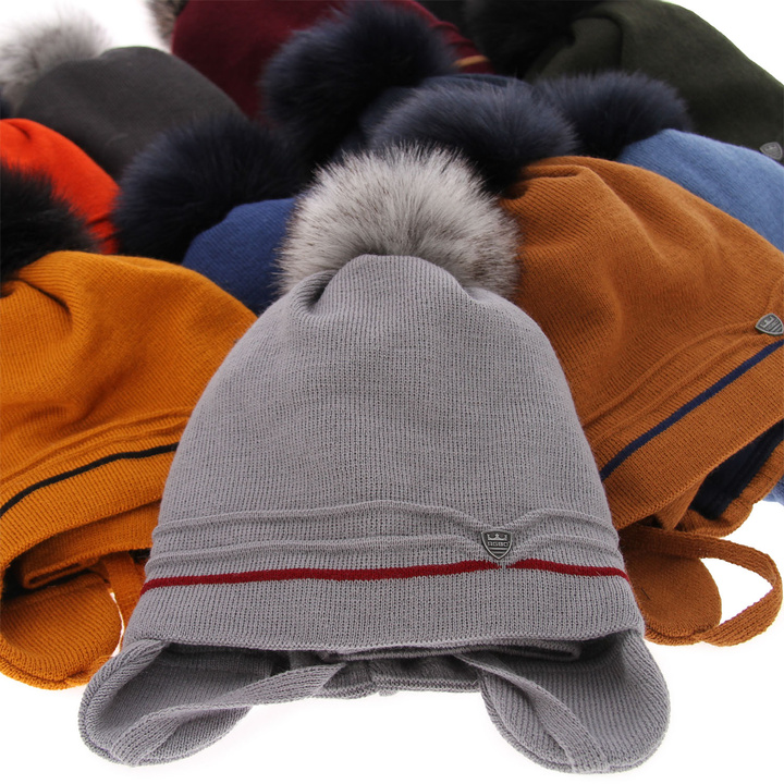 Winterset Jungen: Mütze und Schlauchschal mit Bommel Schwarz Burgund