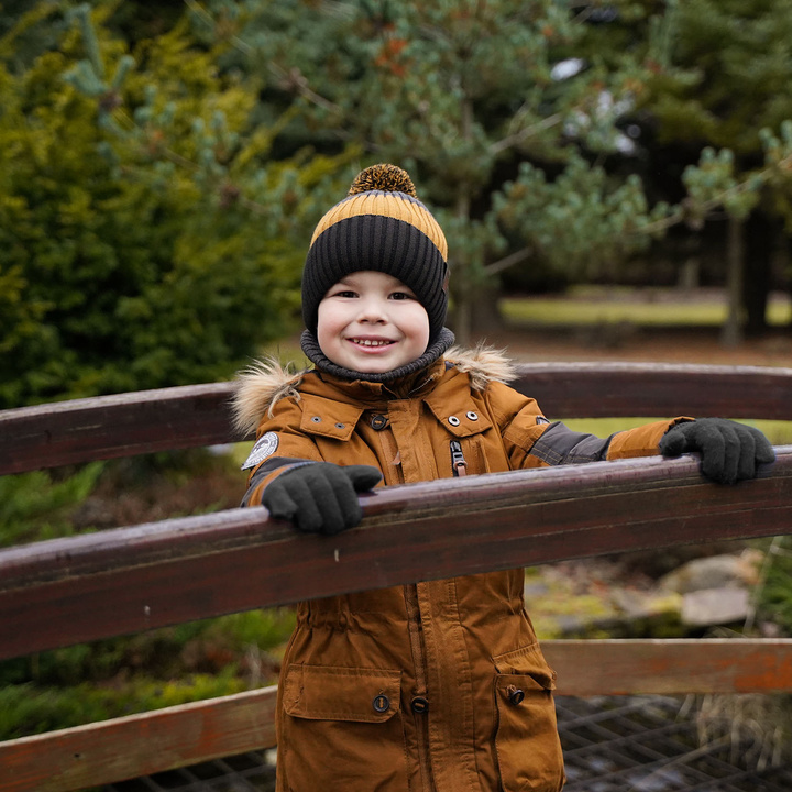 Winterset Jungen: Mütze und Schlauchschal mit Bommel khaki Karson