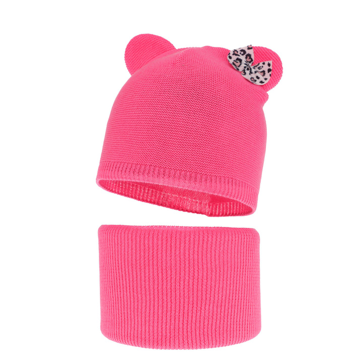Herbst und Frühlingsset Mädchen: Mütze und Schlauchschal, mit Baumwolle, Rosa Nicolette
