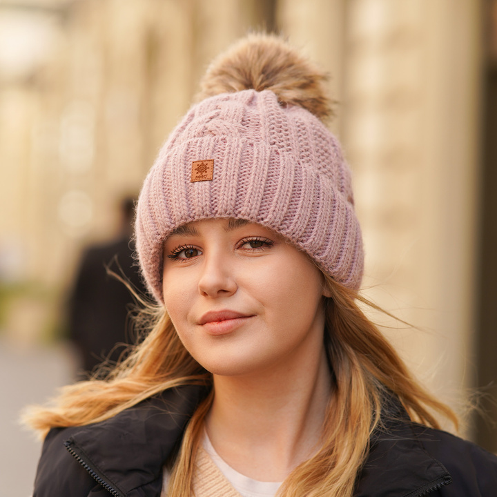 Wintermütze Damen mit Bommel Braun Euforia