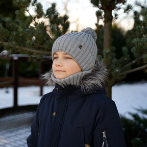 Winterset Jungen: Mütze und Schlauchschal mit Bommel Blau Wiliam