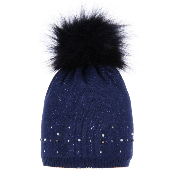 Stirnband Herren mit Bommel Navy Blau Zora
