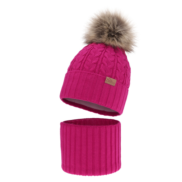 Winterset Mädchen: Mütze und Schlauchschal mit Bommel Amaranth Tanzania