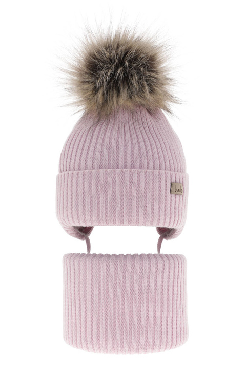 Winterset für Mädchen: Mütze und Schlauchschal mit Bommel in Violett Bria
