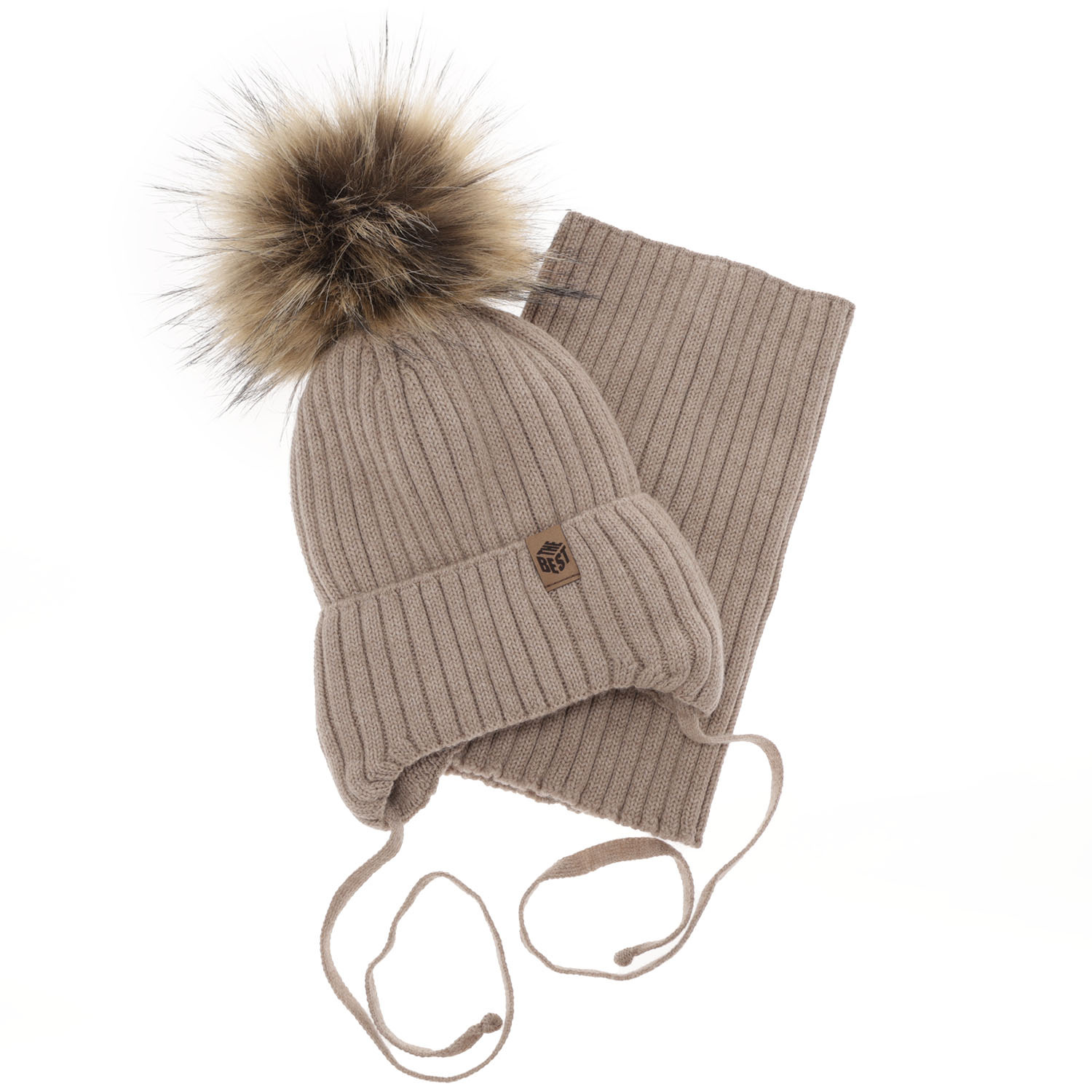 Winterset für Jungen: Mütze und Schlauchschal aus 100% extrafeiner Merinowolle in Beige Juno