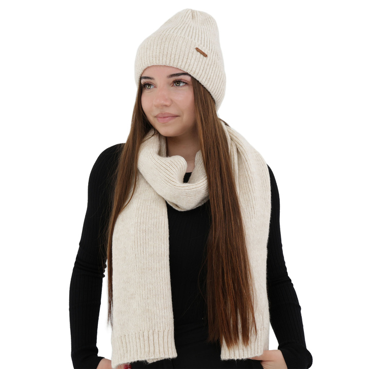 Winterset Damen: Mütze und Schal, Winter, hellbeige, mit Merinowolle, Seala