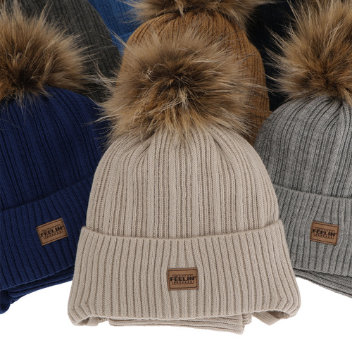 Winterset für Jungen: Mütze und Schlauchschal mit Bommel in Grau Eger