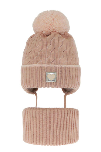 Winterset Mädchen: Mütze und Schlauchschal mit Bommel Rosa Natka