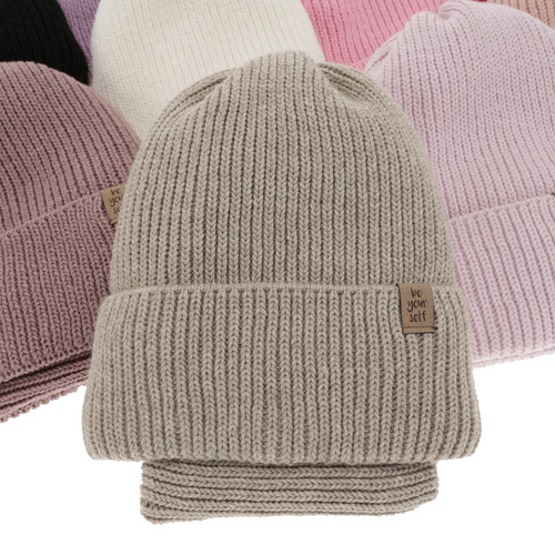 Winterset für Mädchen: Mütze und Schlauchschal in Beige Edera
