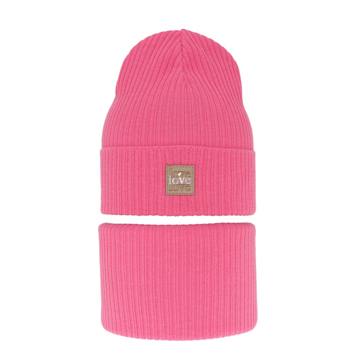 Herbst und Frühlingsset Mädchen: Mütze und Schlauchschal, mit Baumwolle, Rosa Furora