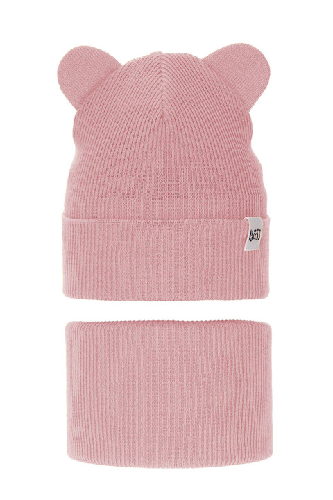 Herbst und Frühlingsset Mädchen: Mütze und Schlauchschal, mit Baumwolle, Rosa Kajra