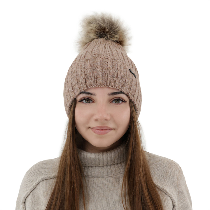 Wintermütze Damen mit Bommel Beige Karizma
