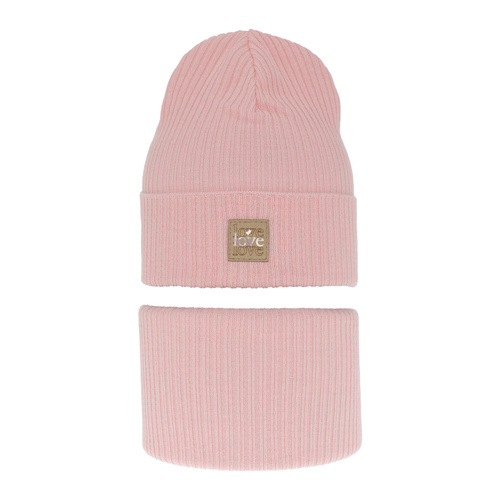 Herbst und Frühlingsset Mädchen: Mütze und Schlauchschal, mit Baumwolle, Rosa Furora