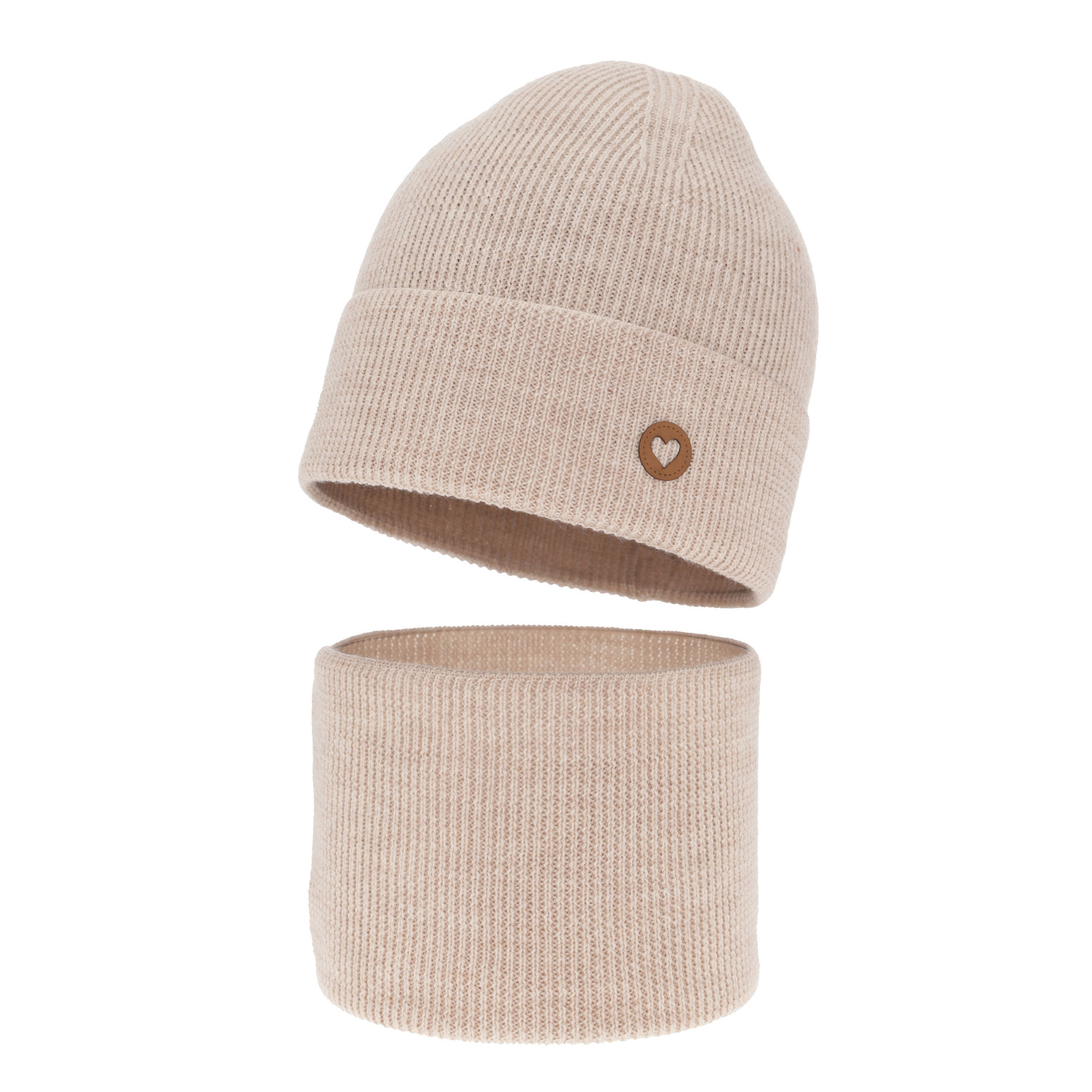 Herbst und Frühlingsset Mädchen: Mütze und Schlauchschal 100% extrafeine Merinowolle Beige Brook