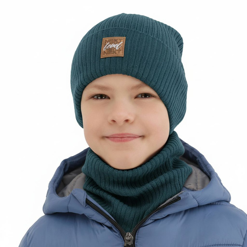 Herbst und Frühlingsset Jungen: Mütze und Schlauchschal, mit Baumwolle, Blau Fenix