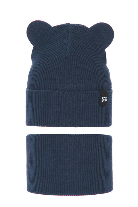 Herbst und Frühlingsset Jungen: Mütze und Schlauchschal, mit Baumwolle, Navy Blau Grajan