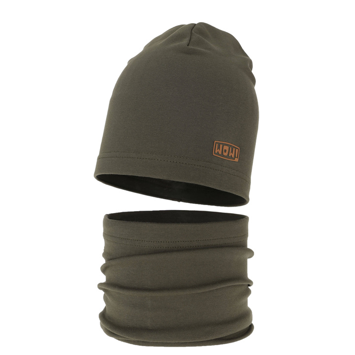 Herbst und Frühlingsset Jungen: Mütze und Schlauchschal Khaki Frizer