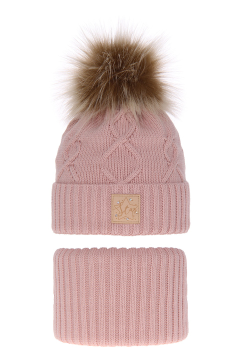 Winterset Mädchen: Mütze und Schlauchschal mit Bommel Rosa Dina