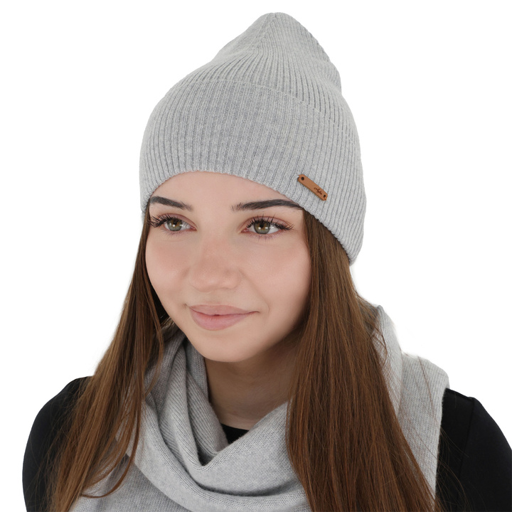 Herbst und Wintermütze Damen, grau, 100% Merinowolle, Flerra