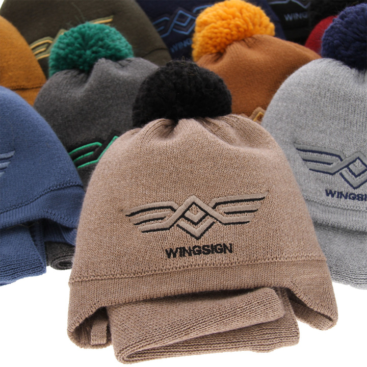 Winterset Jungen: Mütze und Schlauchschal mit Bommel Navy Blau Wings